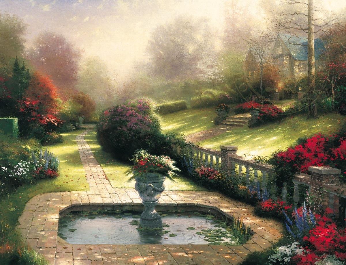 Jardins au delà de la porte d’automne Thomas Kinkade Peintures à l'huile